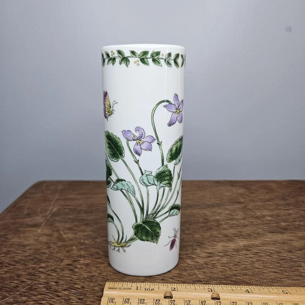 FTD Vintage Porcelain Bud Vase Purple Violets Butterfly Ladybug Made in Japan